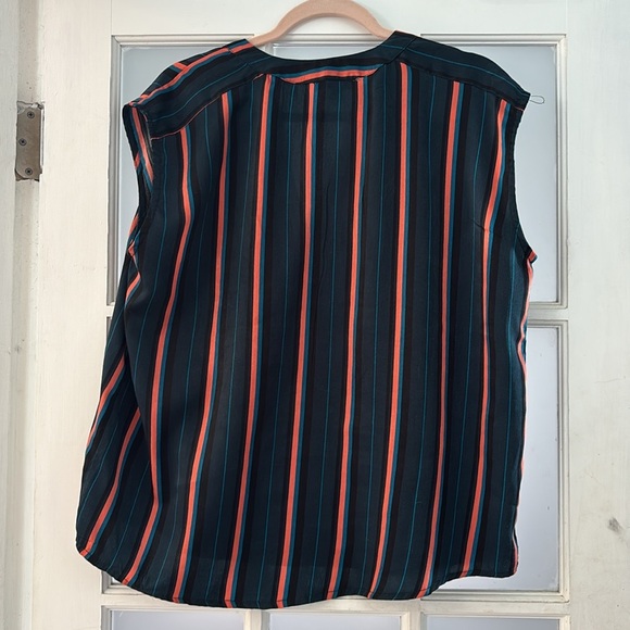 🎈4 LISTINGS FOR $20 Cozy Casual orange black teal striped blouse with pockets L - Picture 5 of 6
